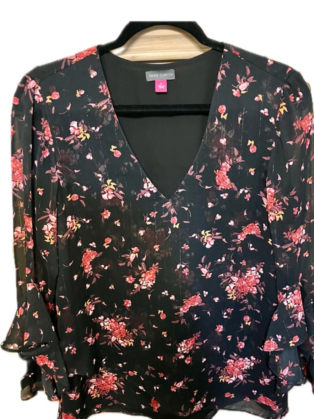 Vince Camuto Black and Red Floral Blouse